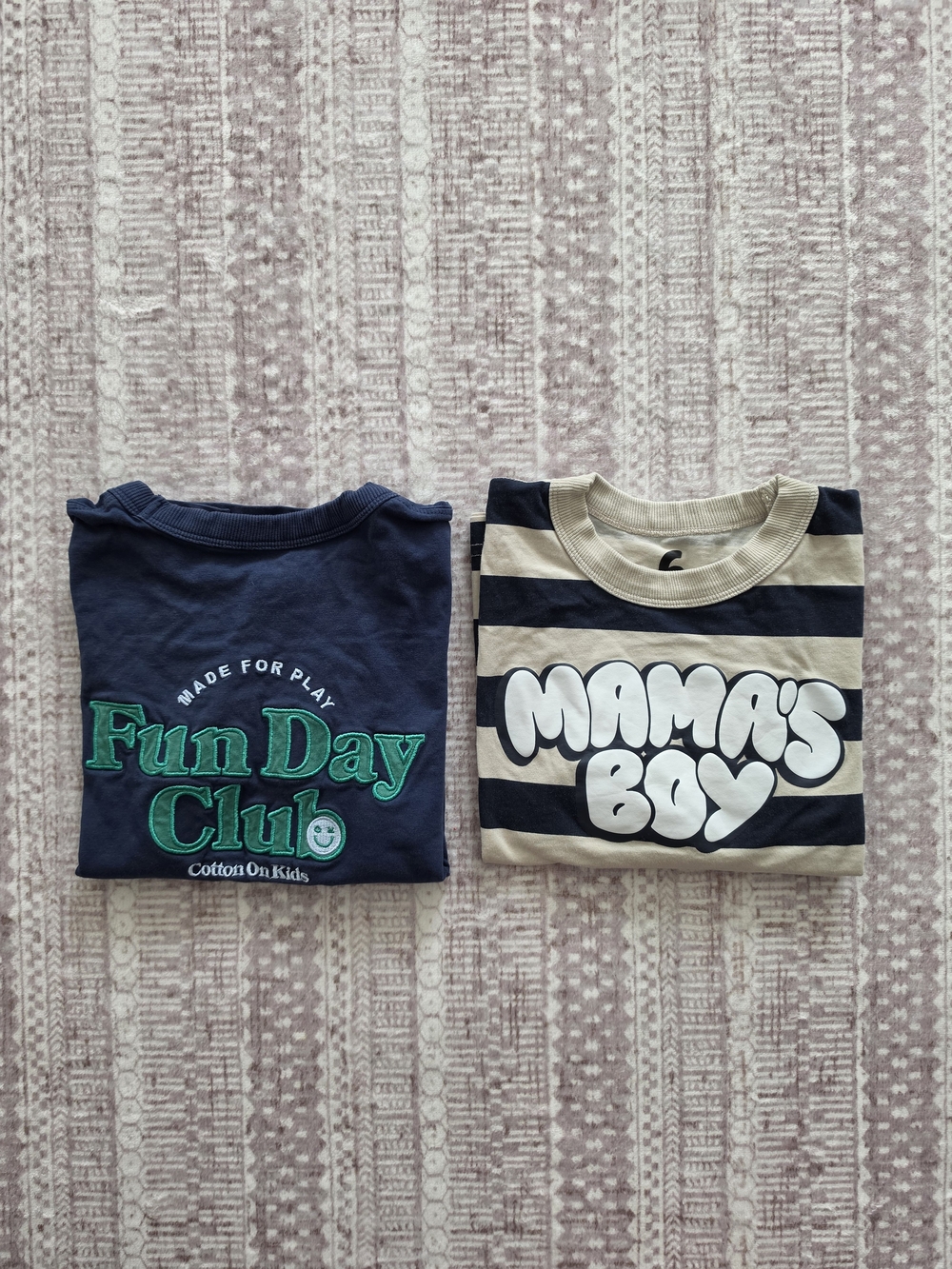 Bundle of 2 Boys Cotton On Graphic Striped & Navy T-Shirt - Size 6